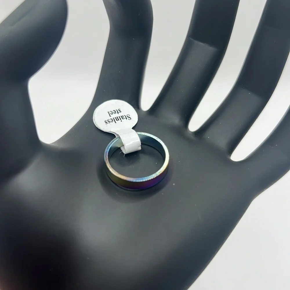 Rainbow Metallic Unisex Stainless Steel Ring Size 5
